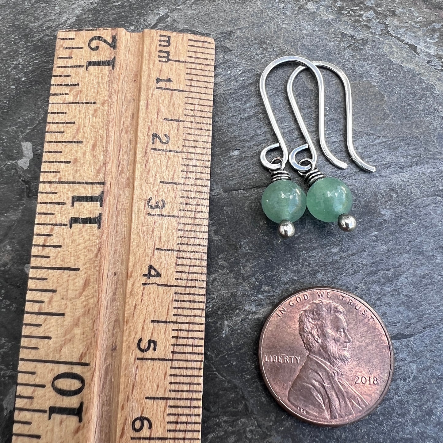 Sterling Silver Aventurine Earrings | Light Green Stone Dangles