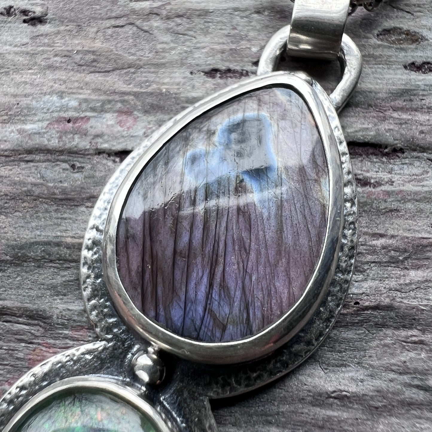 Sterling Silver Labradorite and Monarch Opal Pendant Necklace