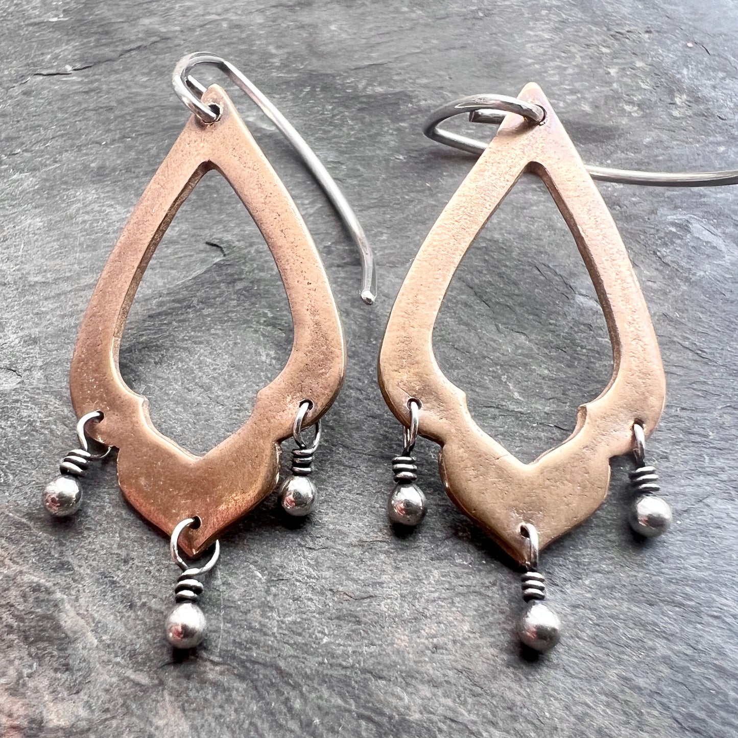 Sterling Silver and Bronze Earrings | Mixed Metal Chandelier Dangles
