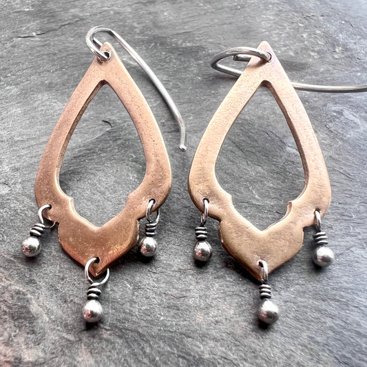 Sterling Silver and Bronze Earrings | Mixed Metal Chandelier Dangles