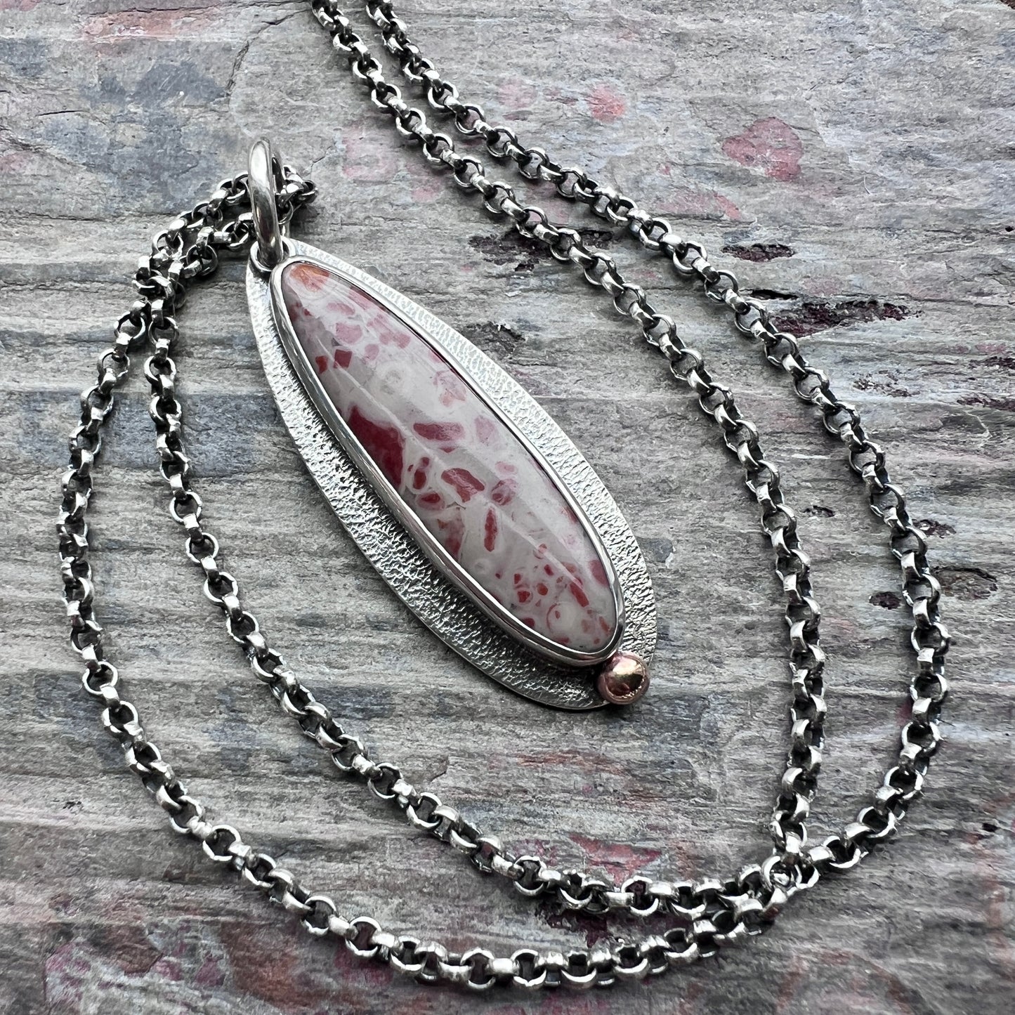 Sterling Silver Jasper Necklace | Natural Stone Teardrop Pendant