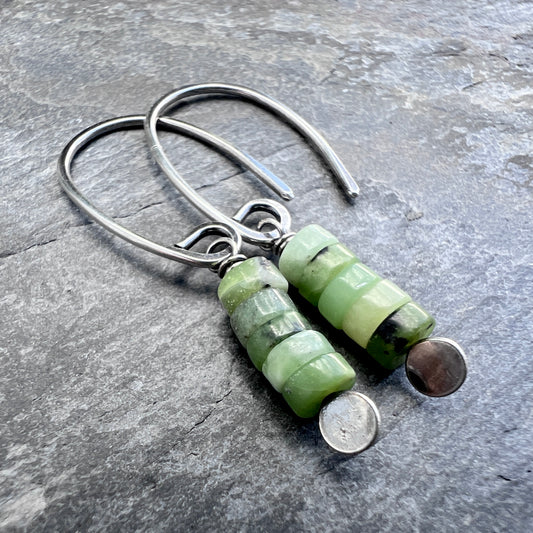 Sterling Silver Chrysoprase Earrings | Green Natural Stone Small Dangles