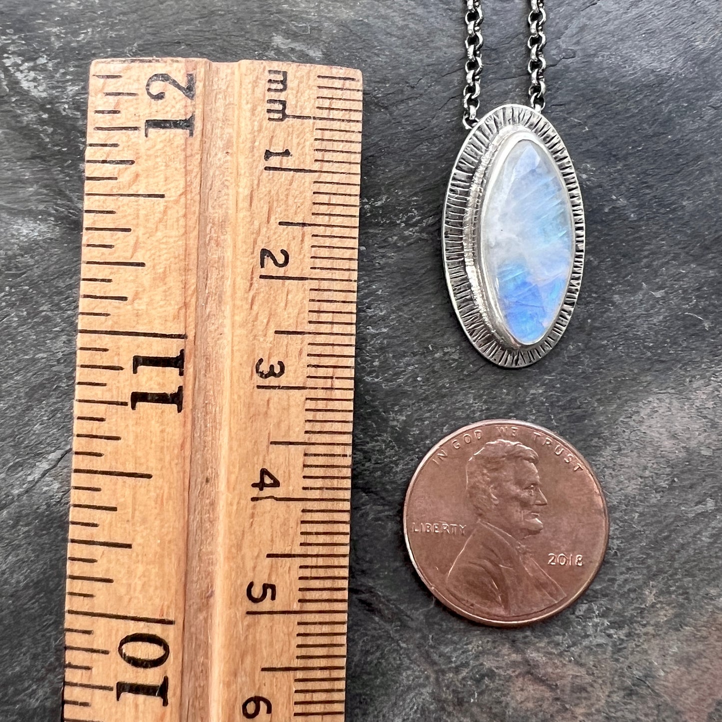 Sterling Silver Rainbow Moonstone Necklace | One-of-a-Kind Natural Stone Marquise Pendant