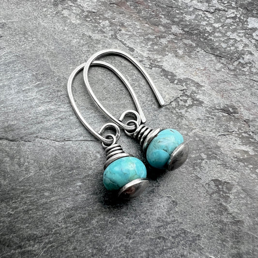 Genuine Turquoise Sterling Silver Earrings | Natural Stone Dangle Earrings