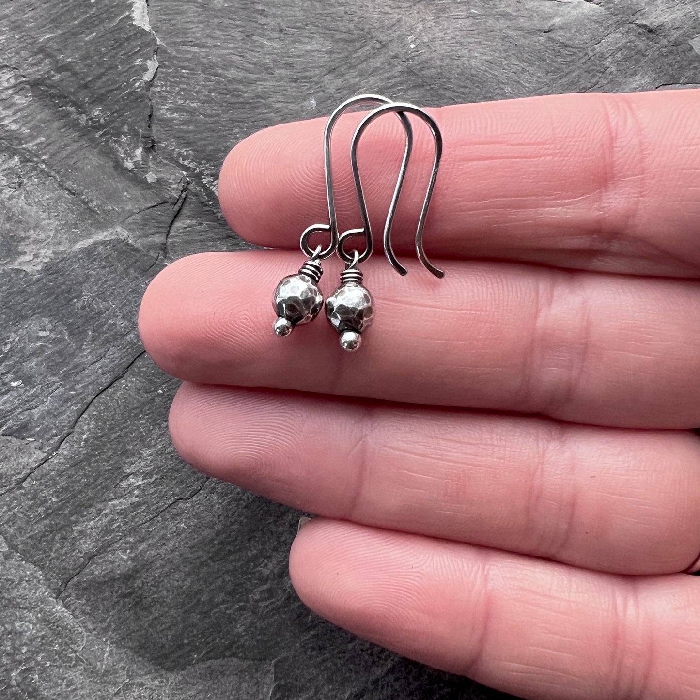 Sterling Silver Hammered Ball Earrings | Minimalist Small Dangles