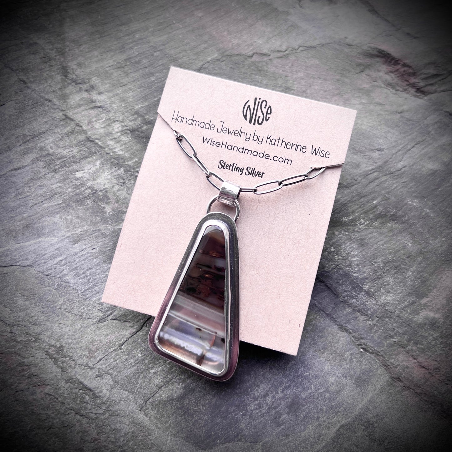 Sterling Silver Montana Agate Necklace | Brown Natural Stone Geometric Pendant