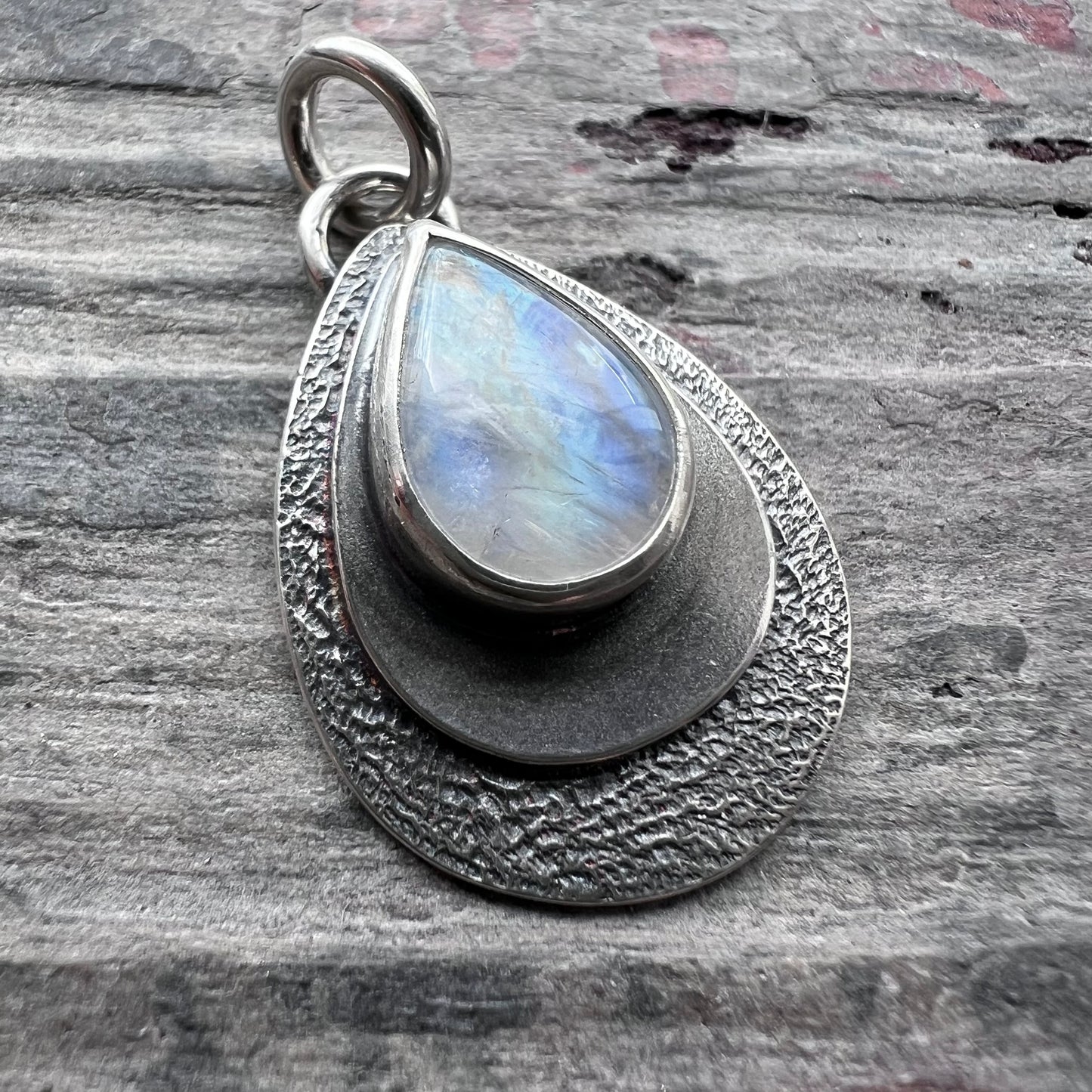 Rainbow Moonstone Sterling Silver Pendant | Natural Stone Teardrop Cabochon