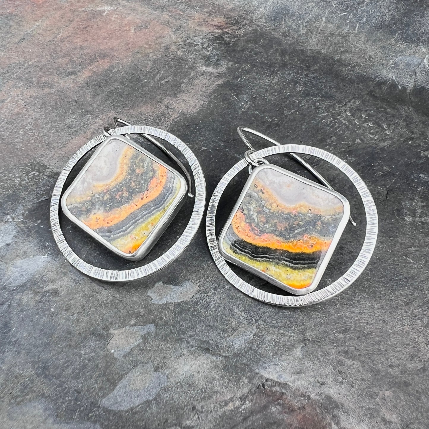 Sterling Silver Bumble Bee Jasper Earrings | Natural Stone Statement Earrings