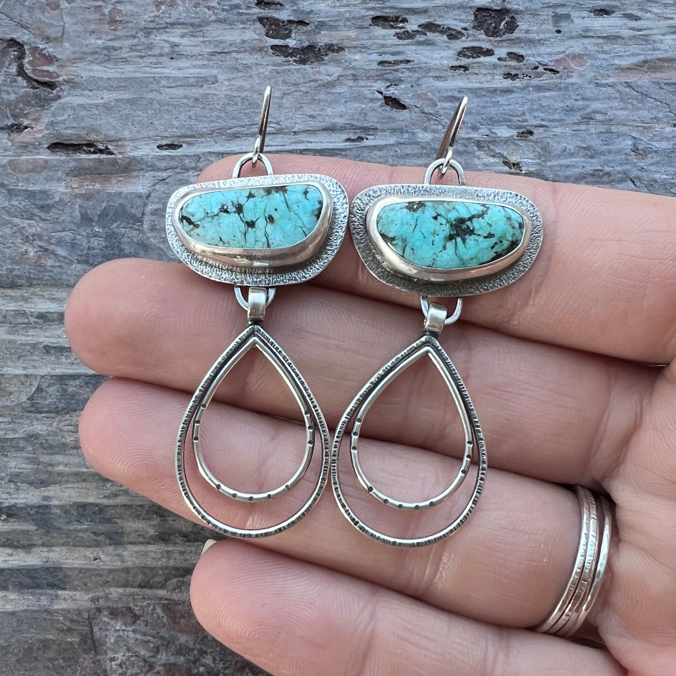 Chrysocolla earrings /// natural chrysocolla dangle earrings in sterling silver with moon crescents • one of a kind gemstone • READY TO SHIP offers