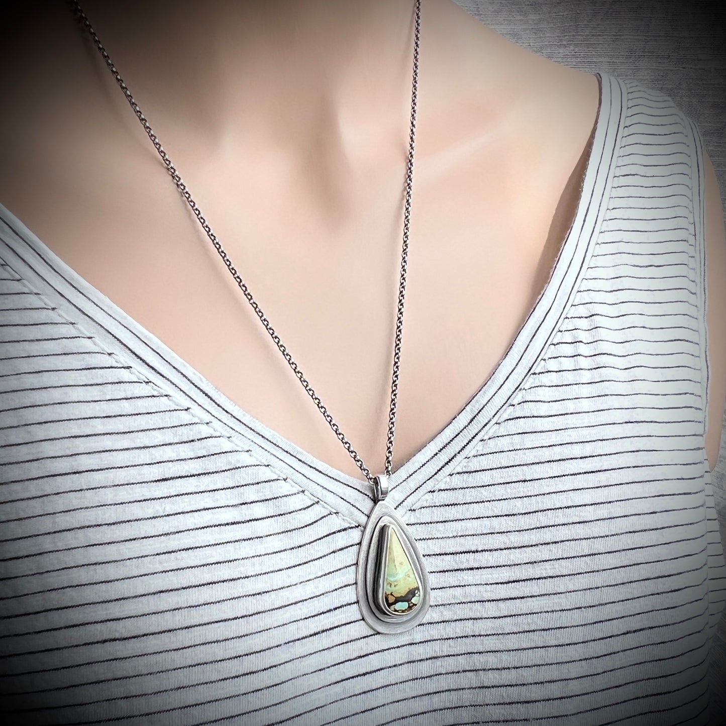 Sterling Silver Turquoise Necklace | Natural Turquoise Teardrop Pendant Necklace