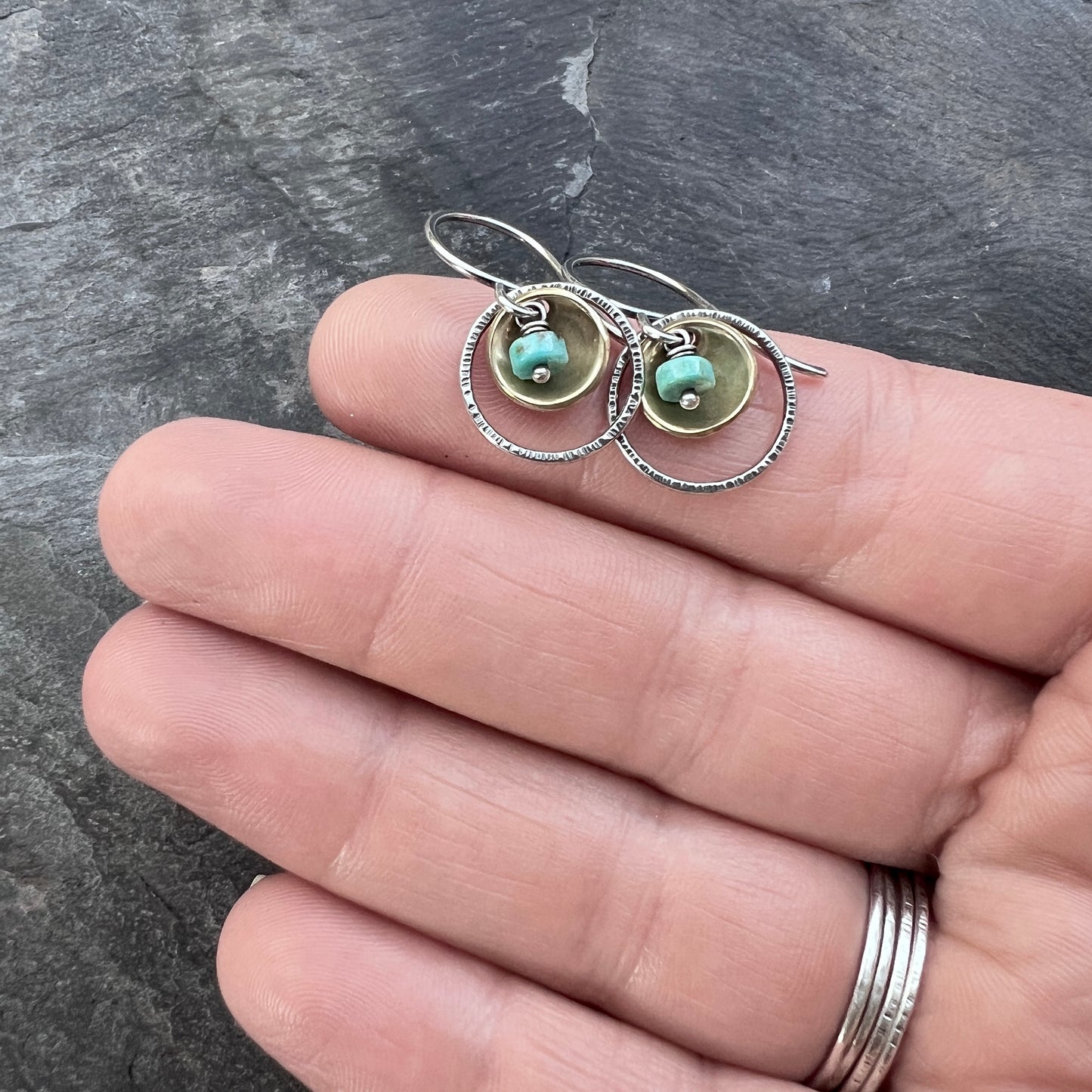 Turquoise Sterling Silver Earrings | Natural Stone Mixed Metal Small Dangles