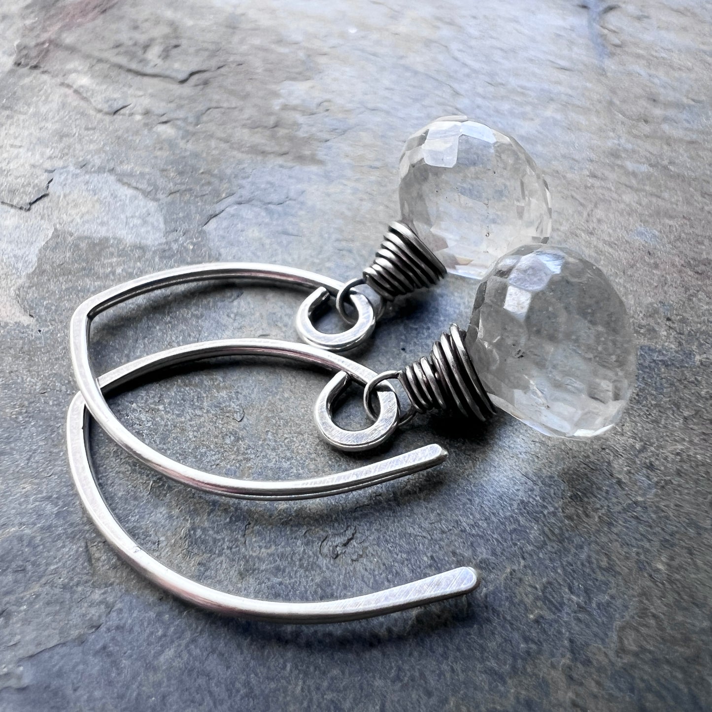 Sterling Silver Crystal Quartz Earrings | Clear Natural Stone Teardrop Dangles