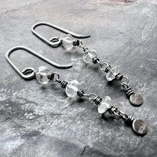 Sterling Silver Citrine Earrings | Clear Citrine Wire-wrapped Long Dangles