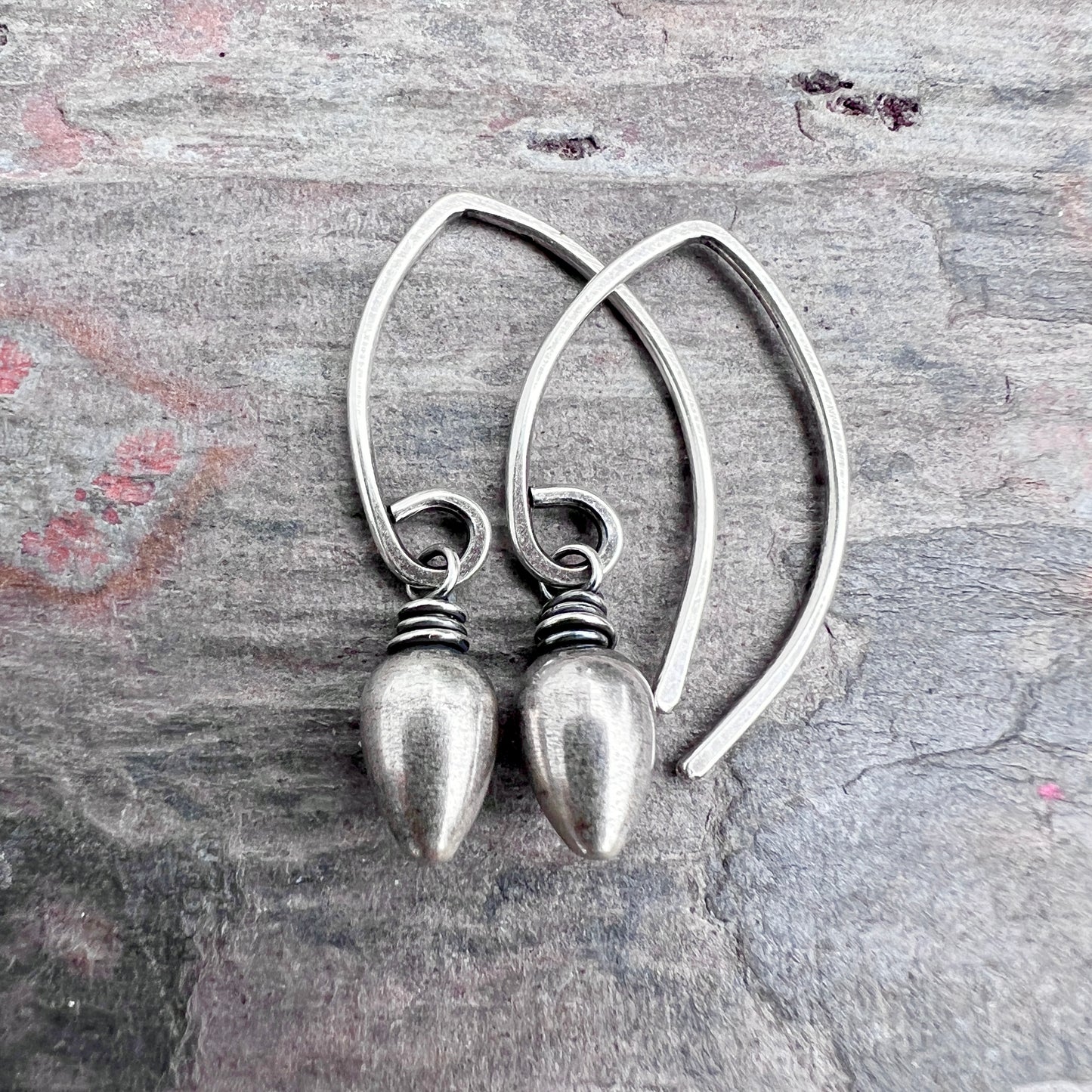 Sterling Silver Teardrop Spike Earrings | Small Silver Point Dangle Earrings