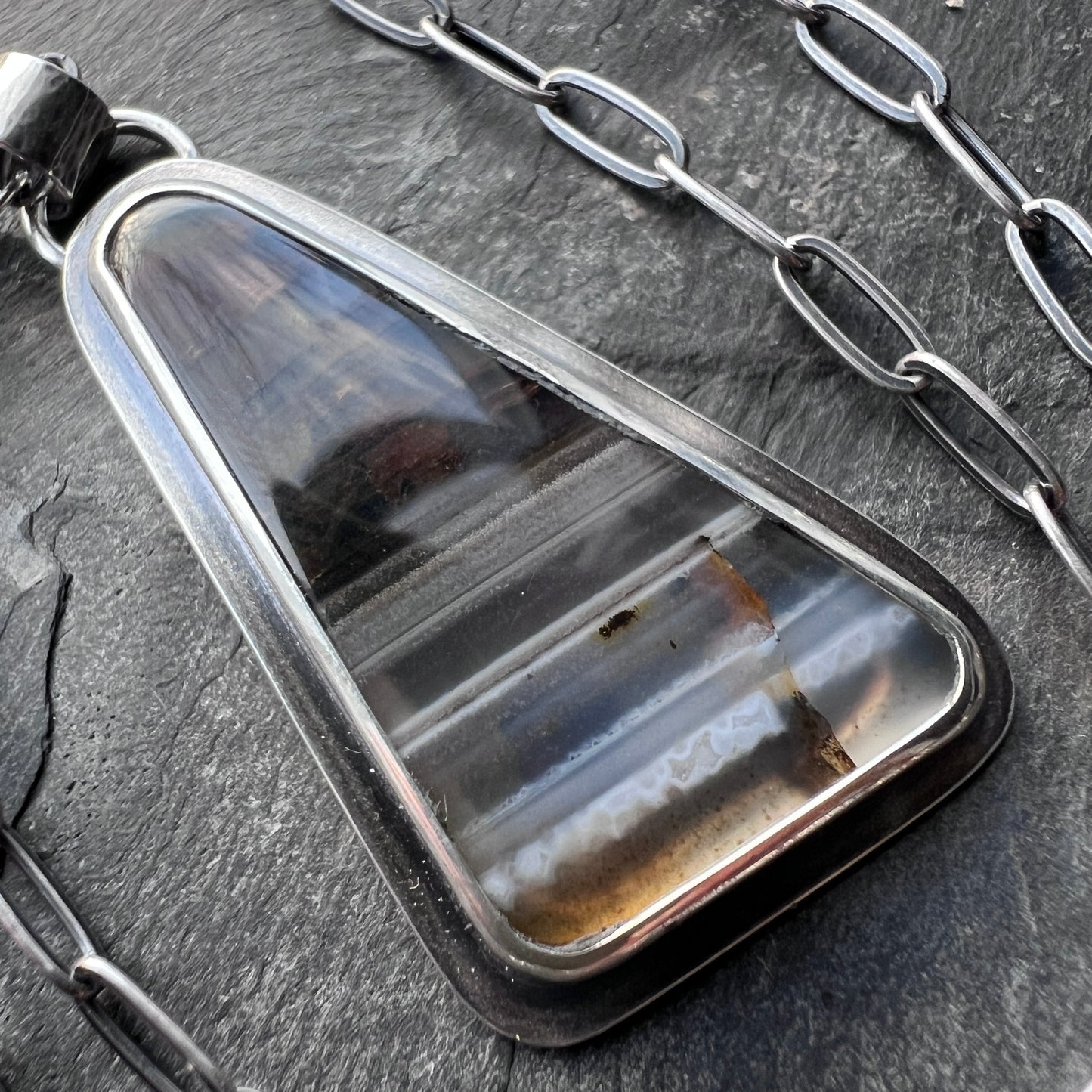 Sterling Silver Montana Agate Necklace | Brown Natural Stone Geometric Pendant