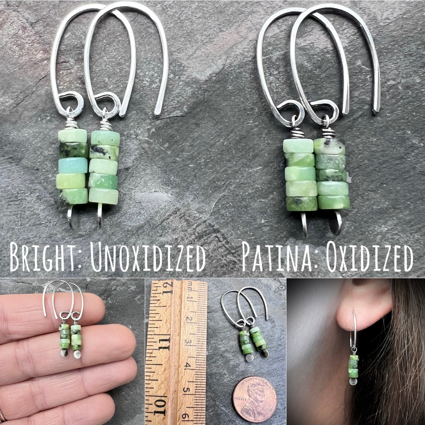 Sterling Silver Chrysoprase Earrings | Green Natural Stone Small Dangles
