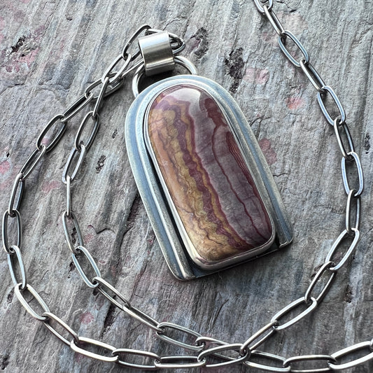 Sterling Silver Wonderstone Rhyolite Necklace | Natural Stone Arch Pendant