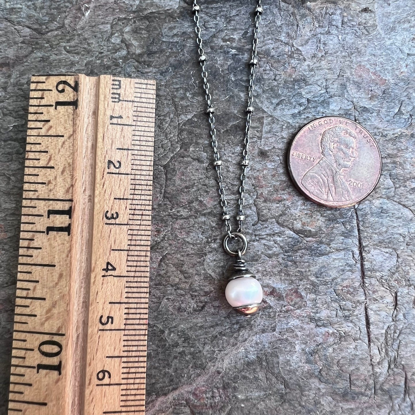 Sterling Silver Pearl Necklace - Small Genuine Freshwater Pearl Pendant on Sterling Silver Satellite Chain