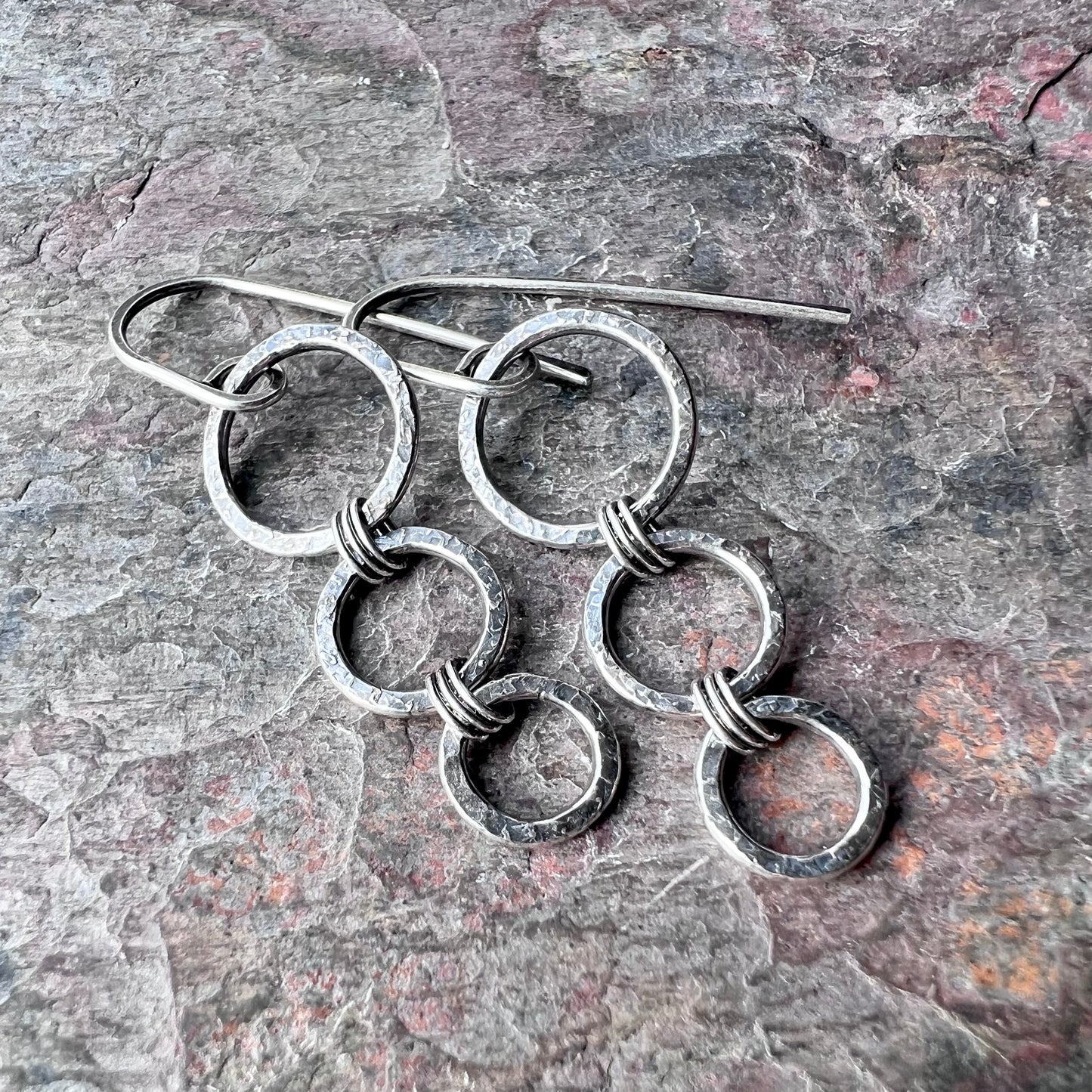 Sterling Silver Rings Earrings Minimalist Hammered Solid Silver Dangle Earrings