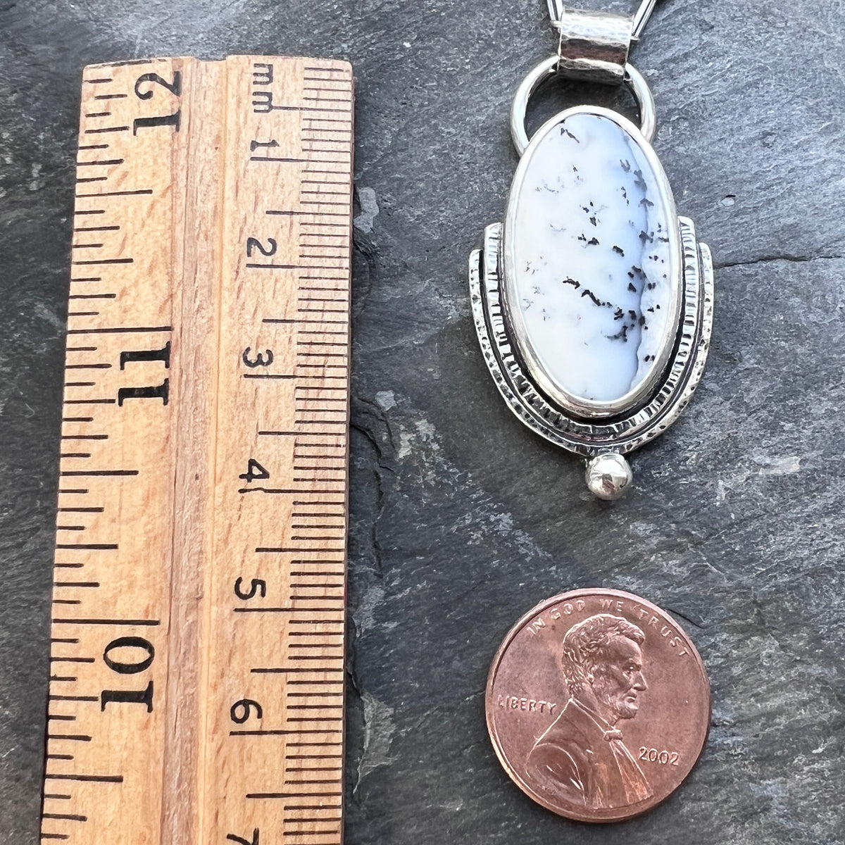 Sterling Silver Dendritic Opal Necklace | Black & White Natural Stone Pendant