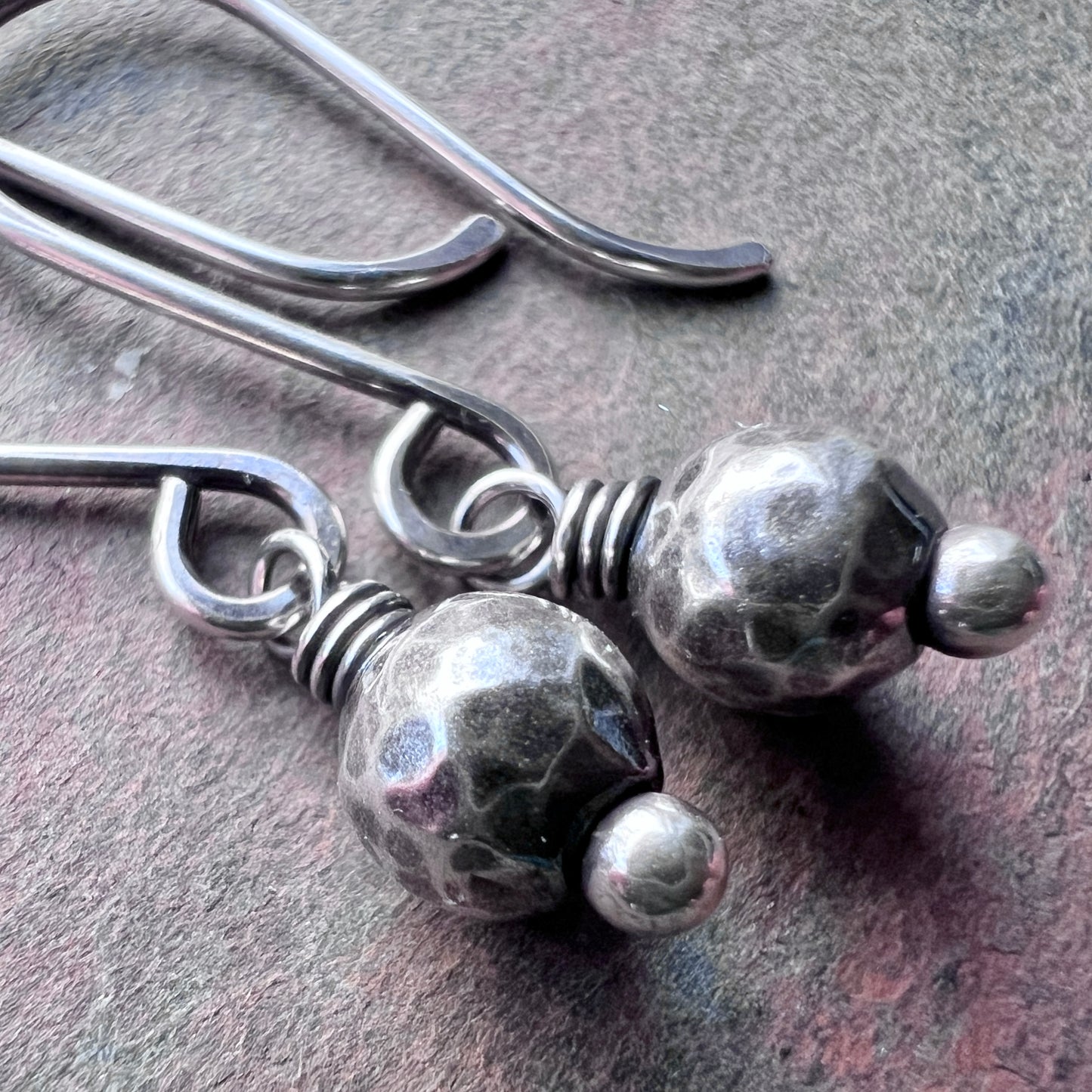 Sterling Silver Hammered Ball Earrings | Minimalist Small Dangles