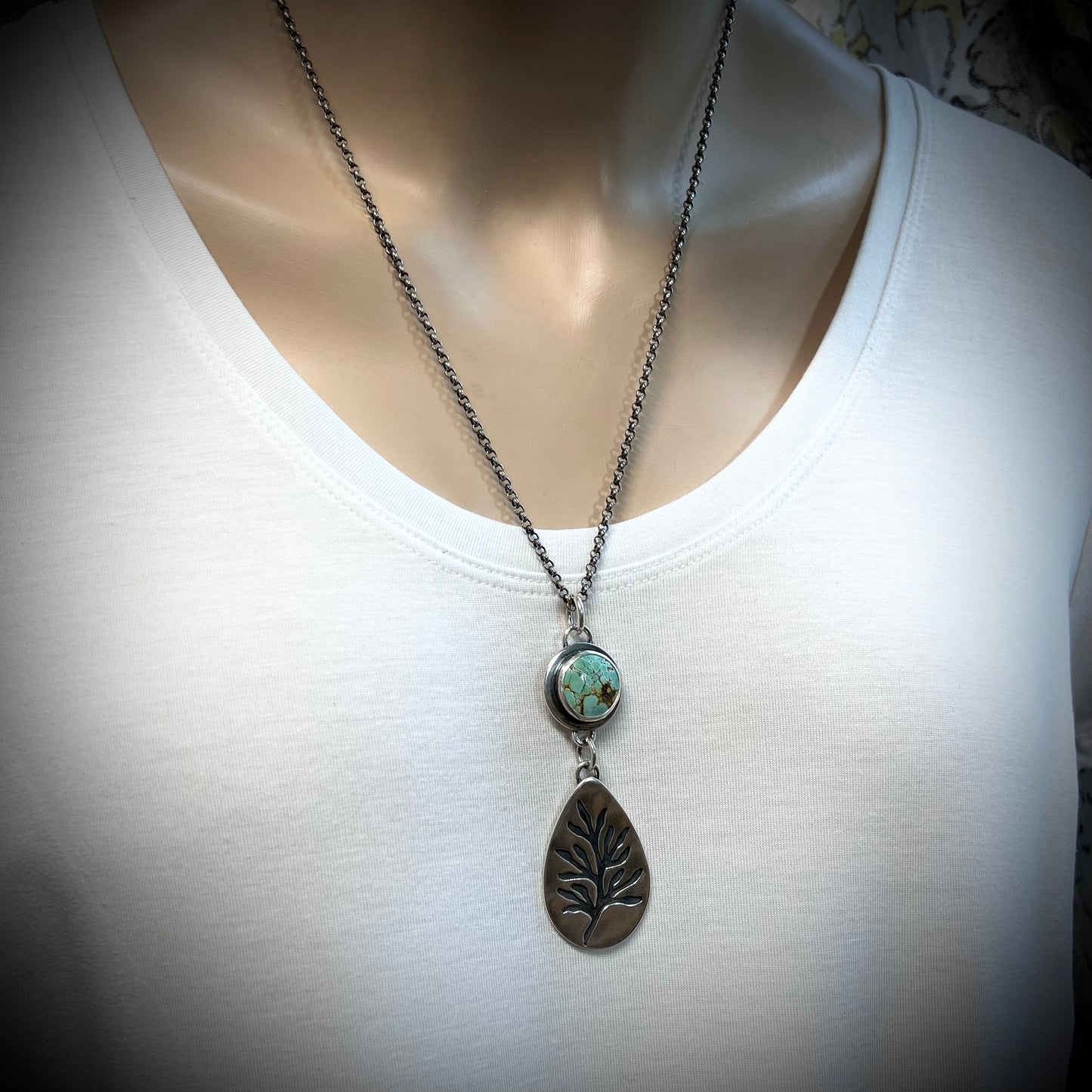 Turquoise Sterling Silver Necklace - Handmade One-of-a-kind Pendant on Sterling Silver Chain