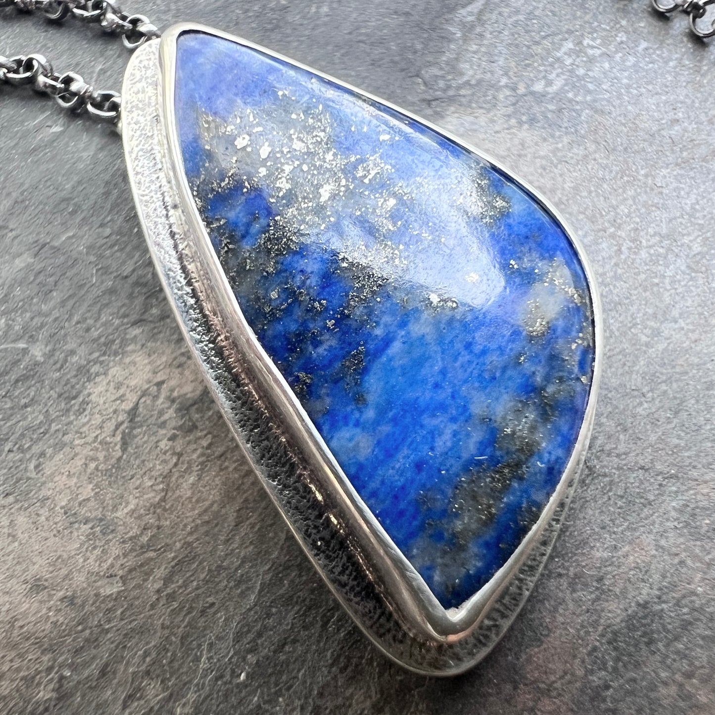 Sterling Silver Lapis Lazuli Necklace | One-of-a-Kind Natural Stone Freeform Blue Pendant