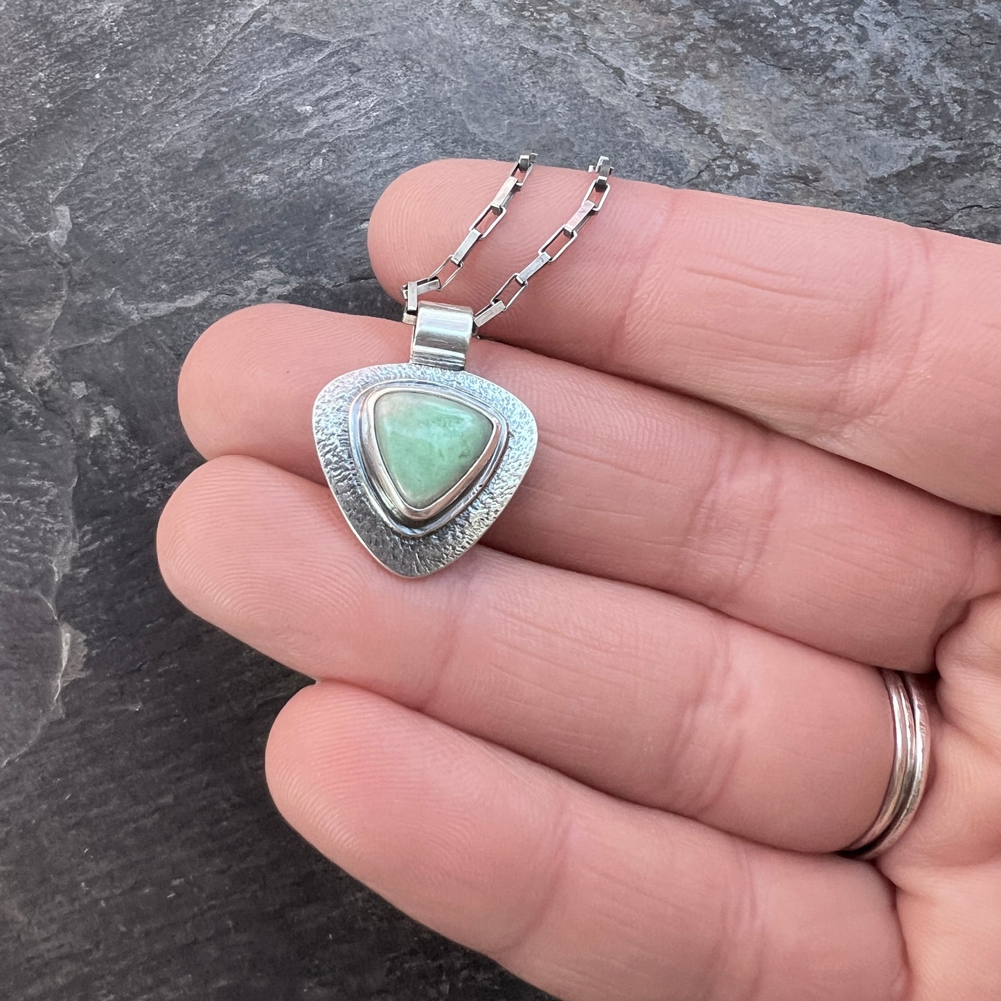 Sterling Silver Variscite Necklace | Green Natural Stone Triangular Pendant