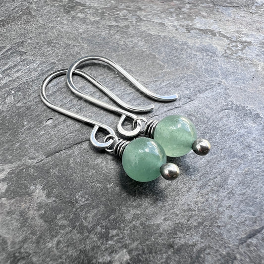 Sterling Silver Aventurine Earrings | Light Green Stone Dangles