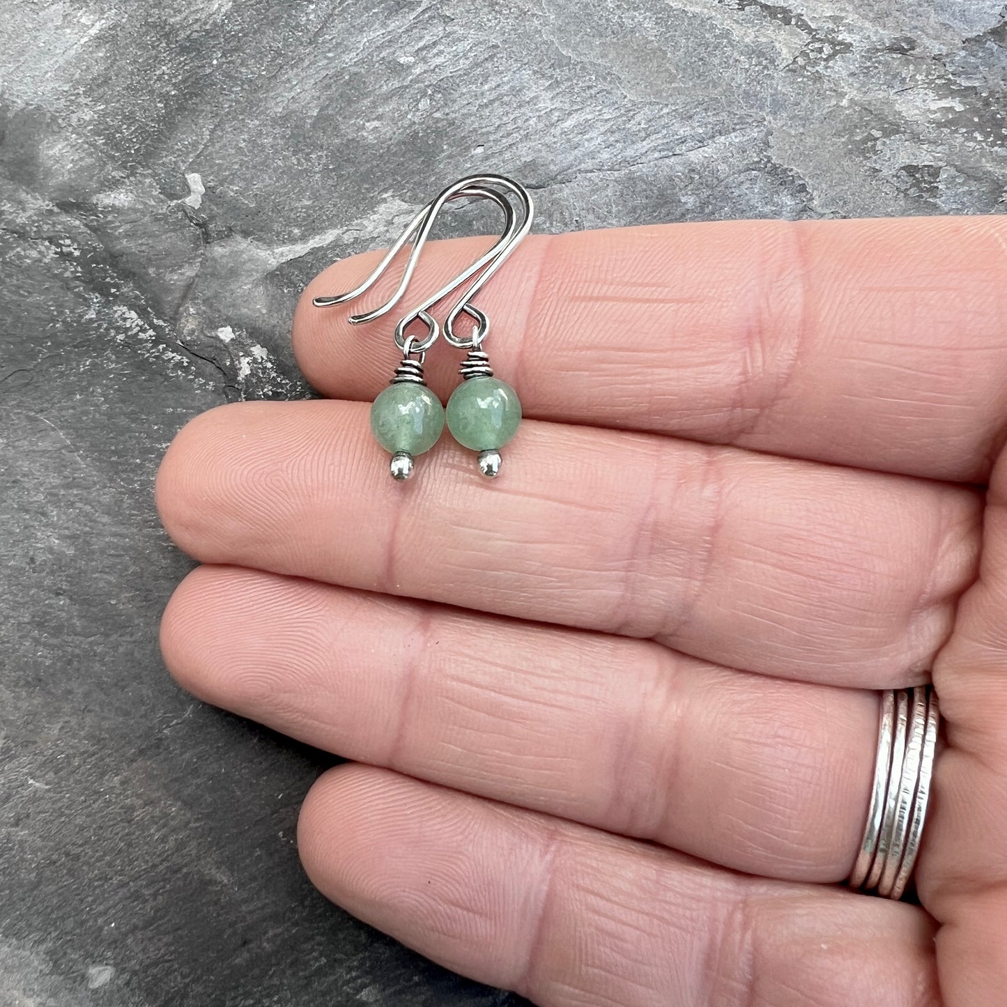Sterling Silver Aventurine Earrings | Light Green Stone Dangles