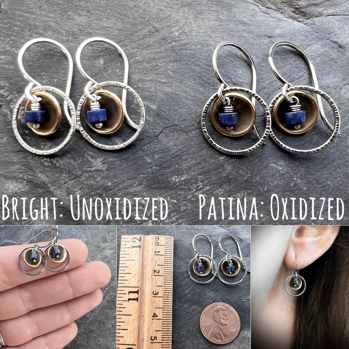 Lapis Lazuli Sterling Silver Earrings | Natural Stone Mixed Metal Small Dangles