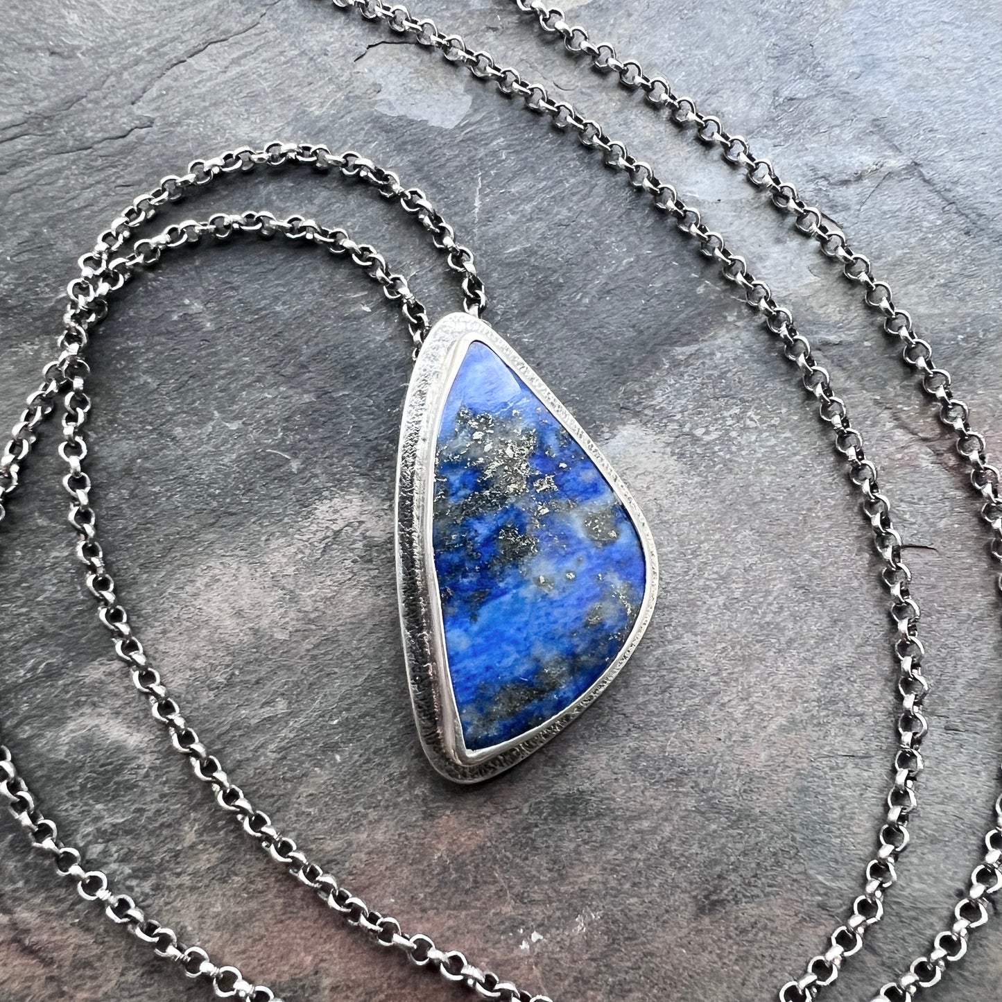 Sterling Silver Lapis Lazuli Necklace | One-of-a-Kind Natural Stone Freeform Blue Pendant