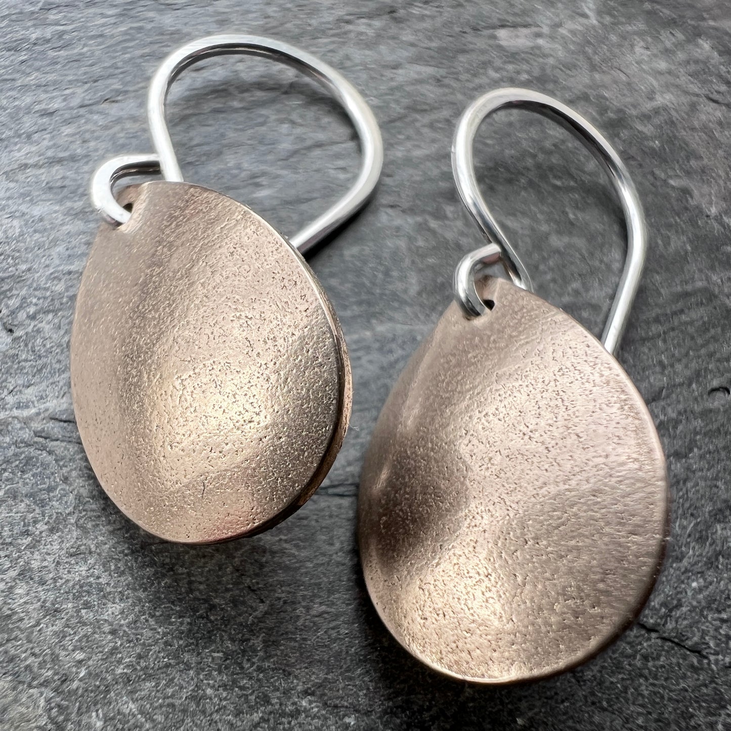 Golden Bronze Teardrops with Sterling Silver Earwires | Mixed Metal Dangle Earrings