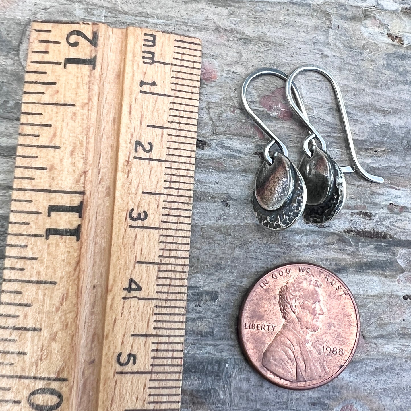 Sterling Silver Teardrop Dangle Earrings | Small Hammered Drops