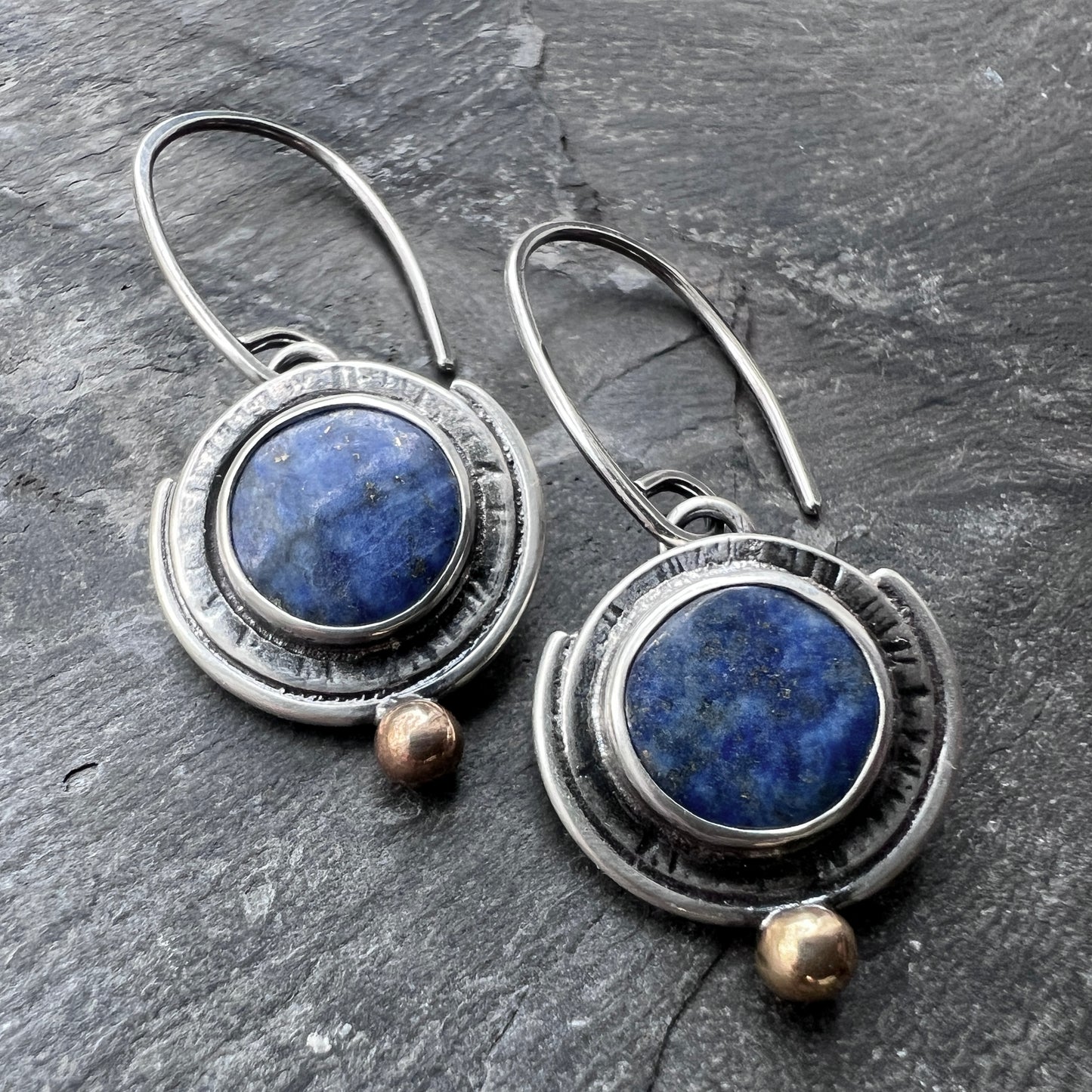 Lapis Lazuli Sterling Silver Earrings | Round Blue Natural Stone Earrings