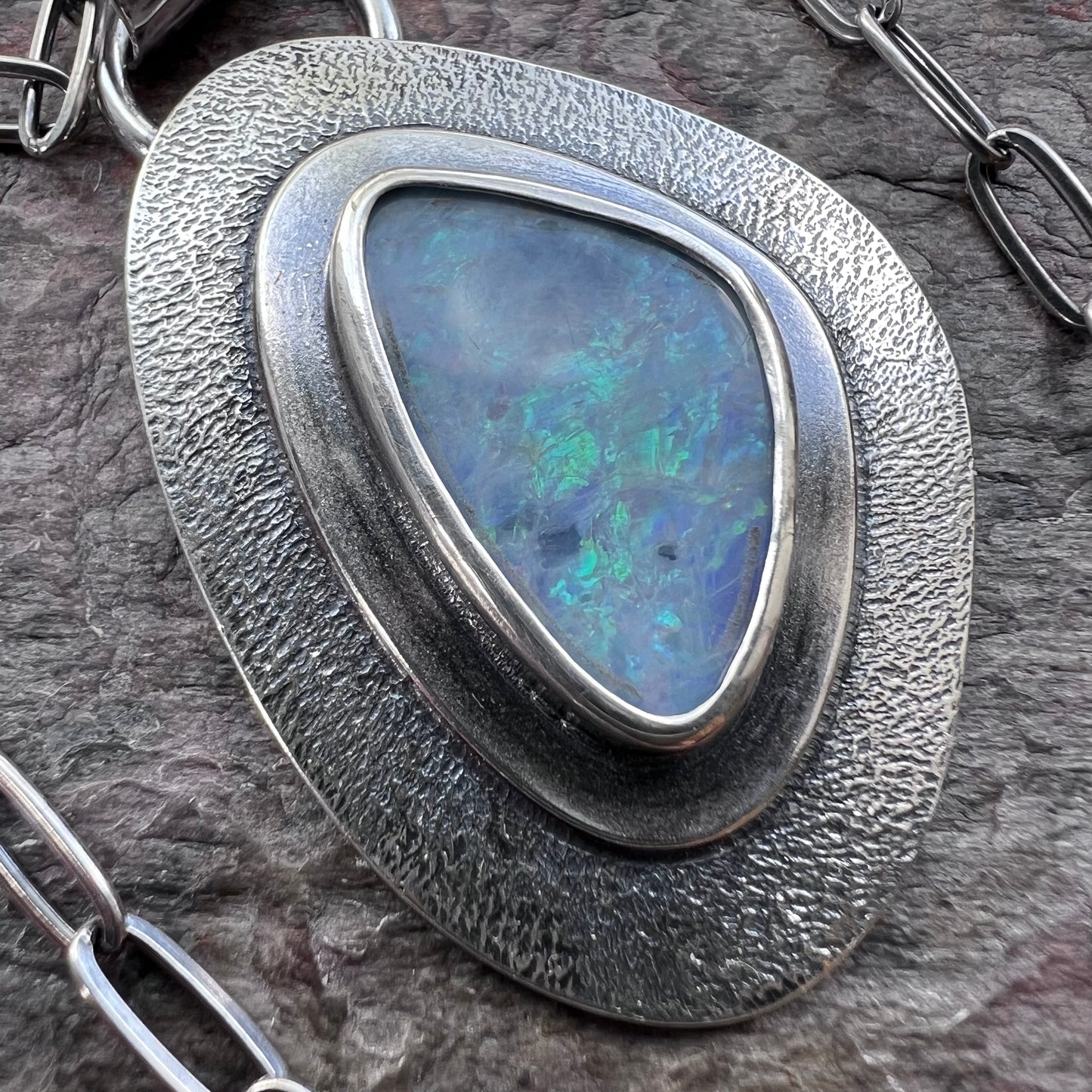 Opal Sterling Silver Necklace - Handmade One-of-a-kind Opal Doublet Pendant on Sterling Silver Chain