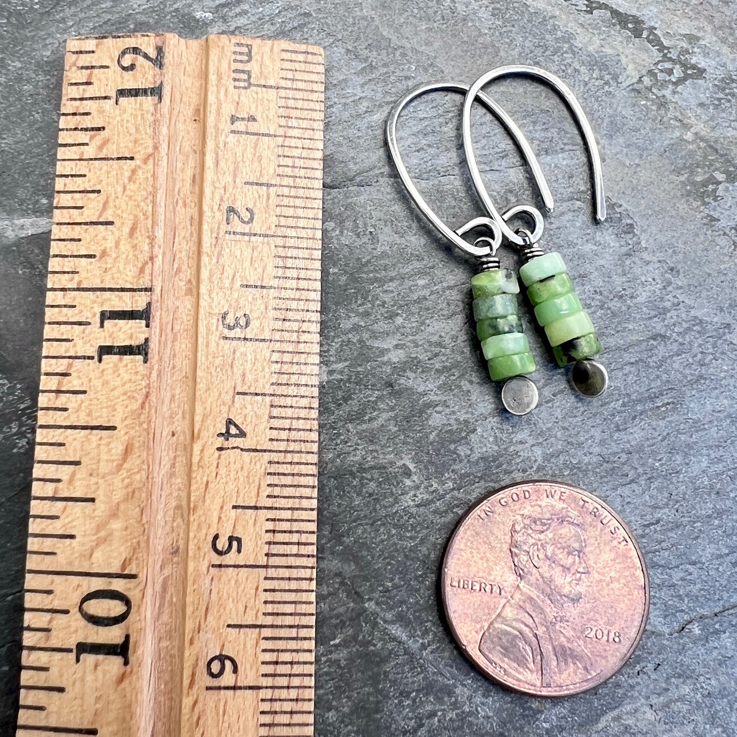 Sterling Silver Chrysoprase Earrings | Green Natural Stone Small Dangles