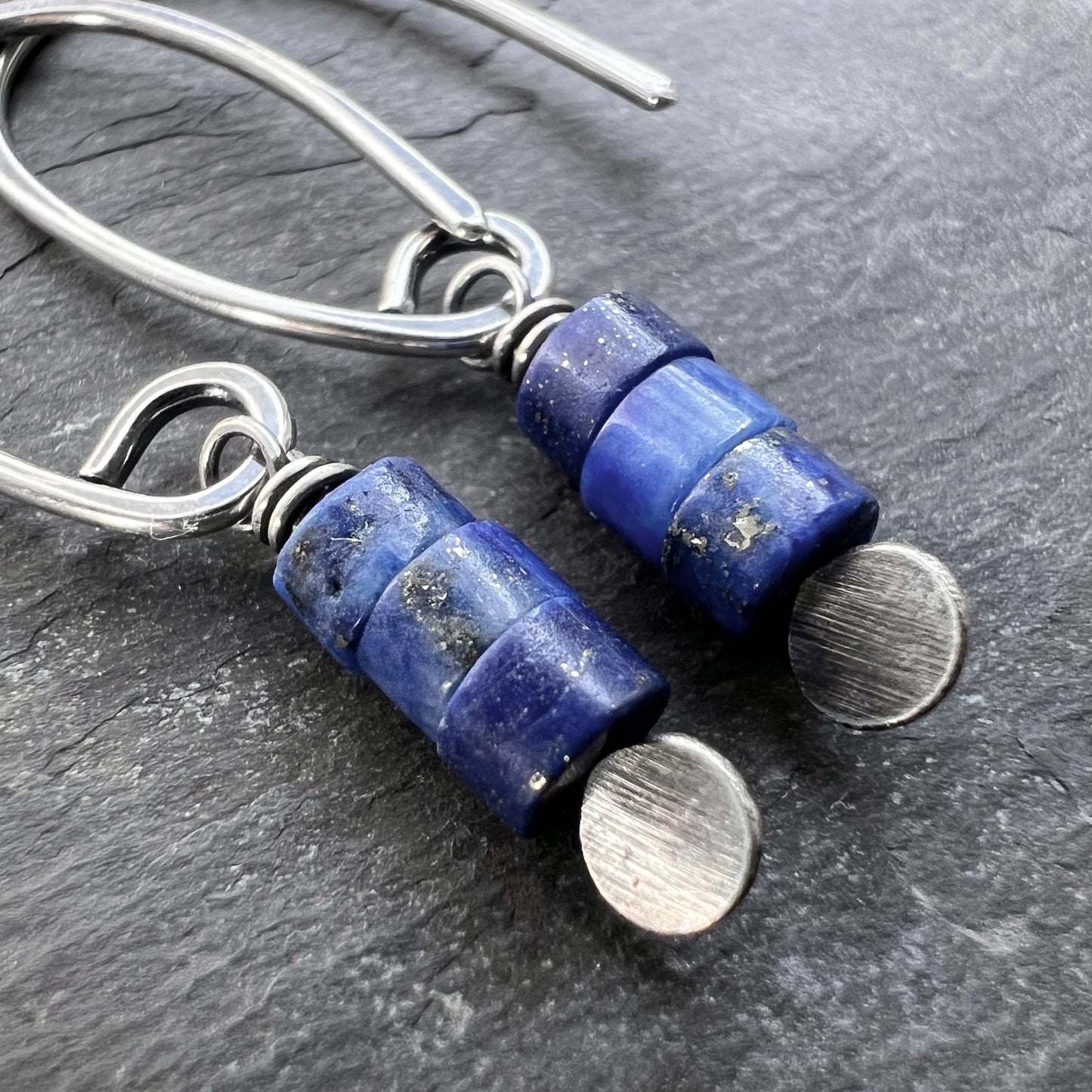 Sterling Silver Lapis Lazuli Earrings | Small Blue Natural Stone Dangles