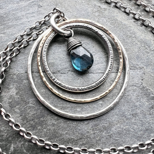 Genuine London Blue Topaz Necklace | Sterling Silver and 14k Goldfill Pendant