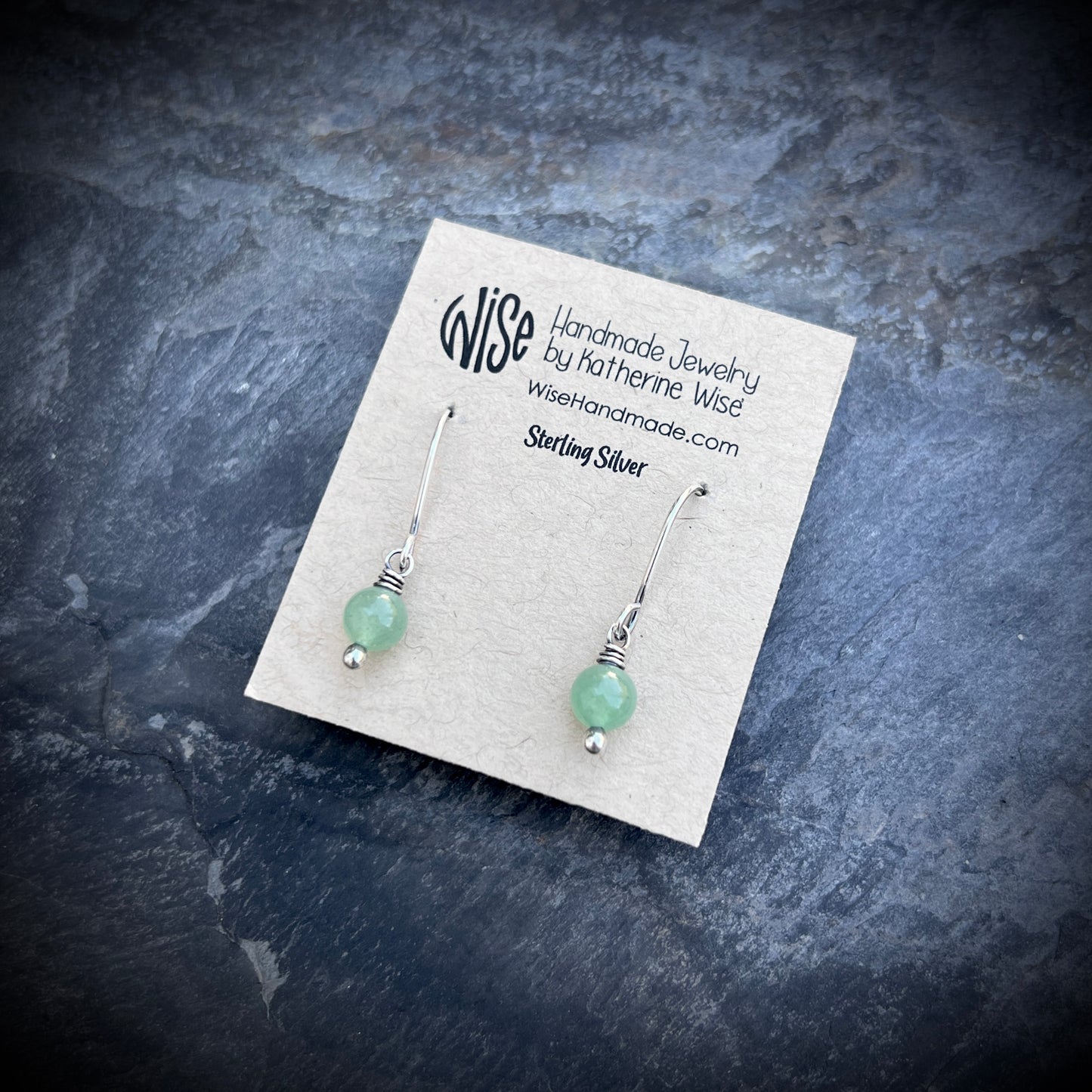 Sterling Silver Aventurine Earrings | Light Green Stone Dangles