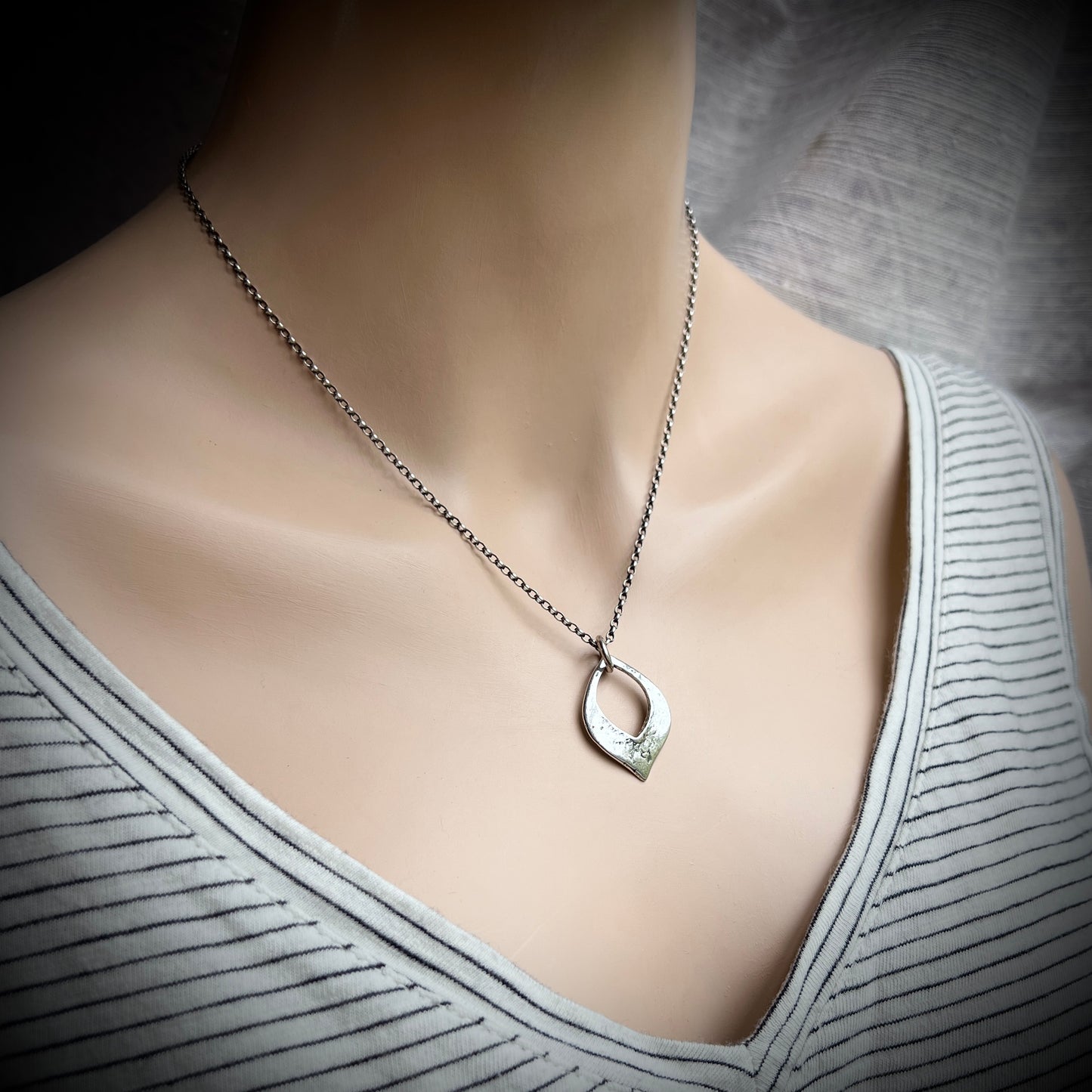 Sterling Silver Textured Petal Pendant Necklace