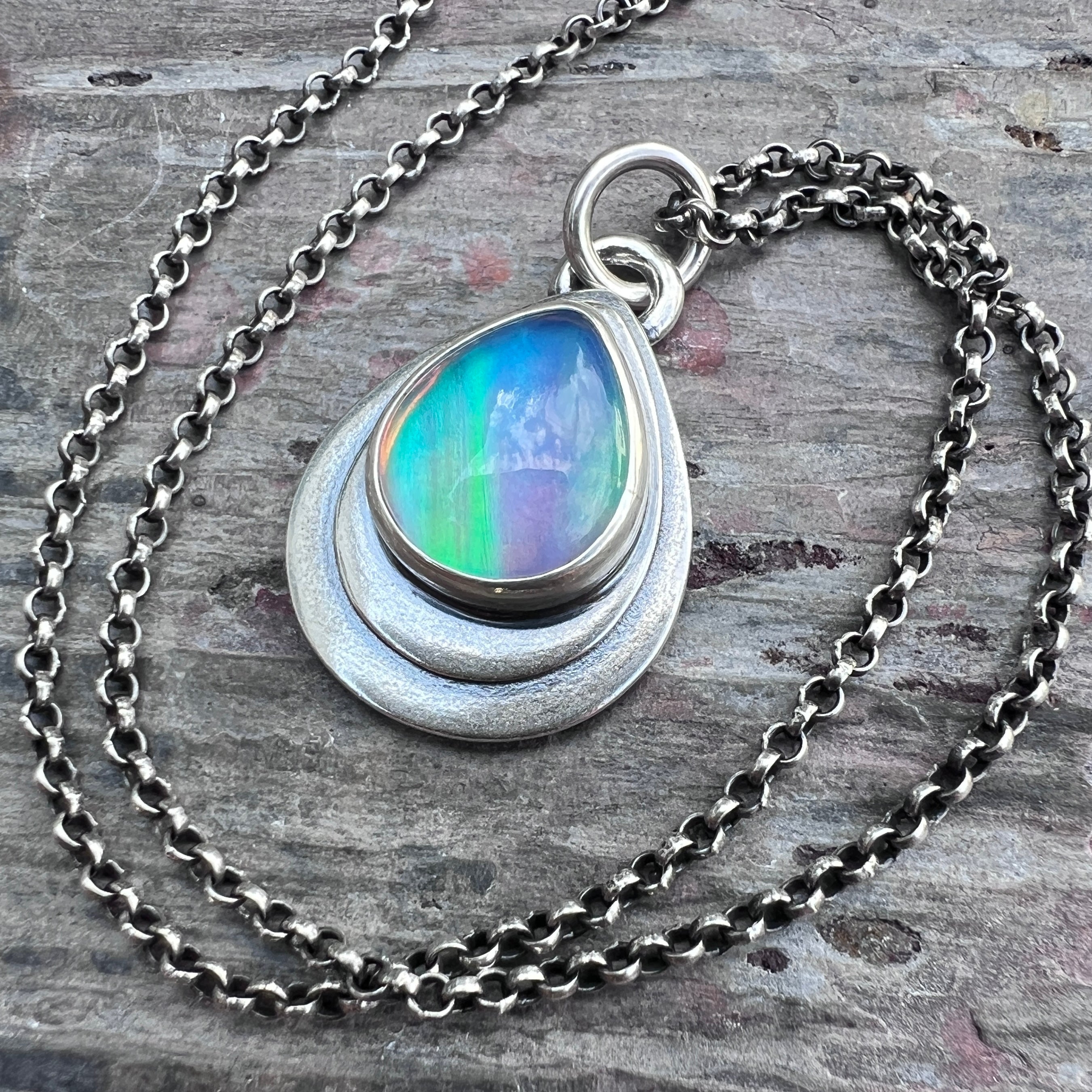 Good Sterling Silver Aurora Opal Teardrop Necklace