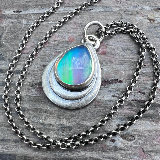 Sterling Silver Aurora Opal Teardrop Pendant Necklace -Stone 2