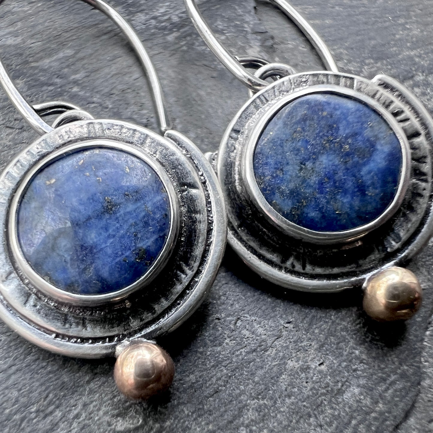 Lapis Lazuli Sterling Silver Earrings | Round Blue Natural Stone Earrings