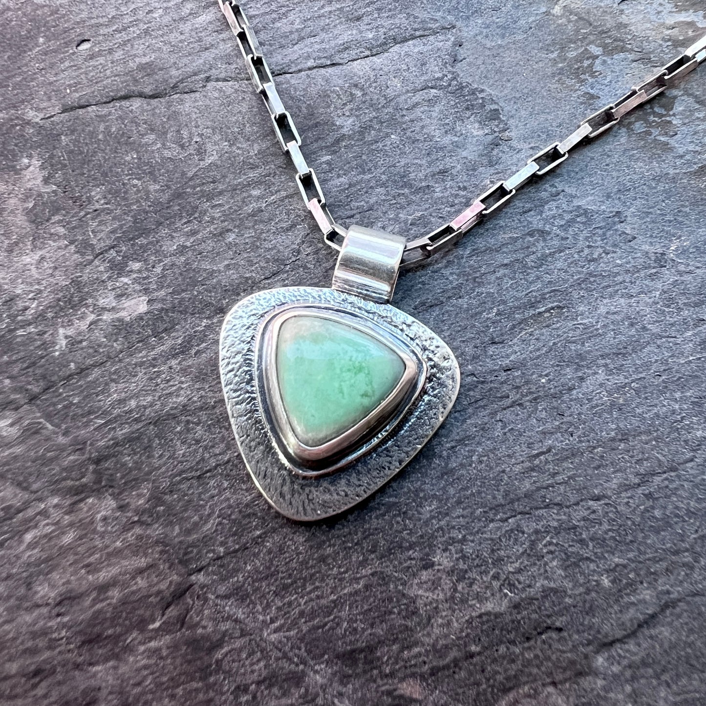Sterling Silver Variscite Necklace | Green Natural Stone Triangular Pendant
