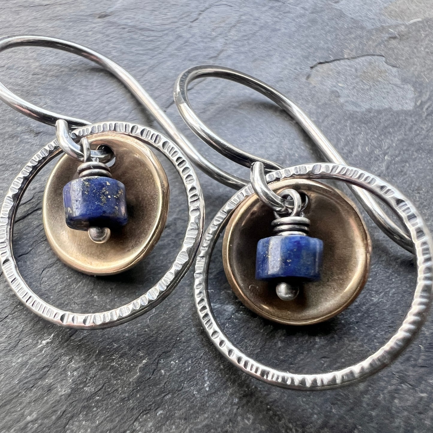 Lapis Lazuli Sterling Silver Earrings | Natural Stone Mixed Metal Small Dangles