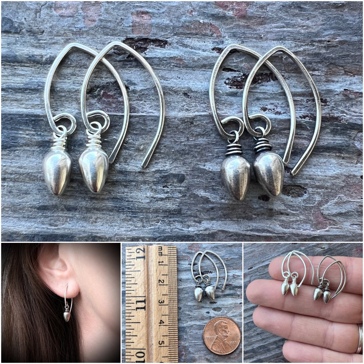 Sterling Silver Teardrop Spike Earrings | Small Silver Point Dangle Earrings