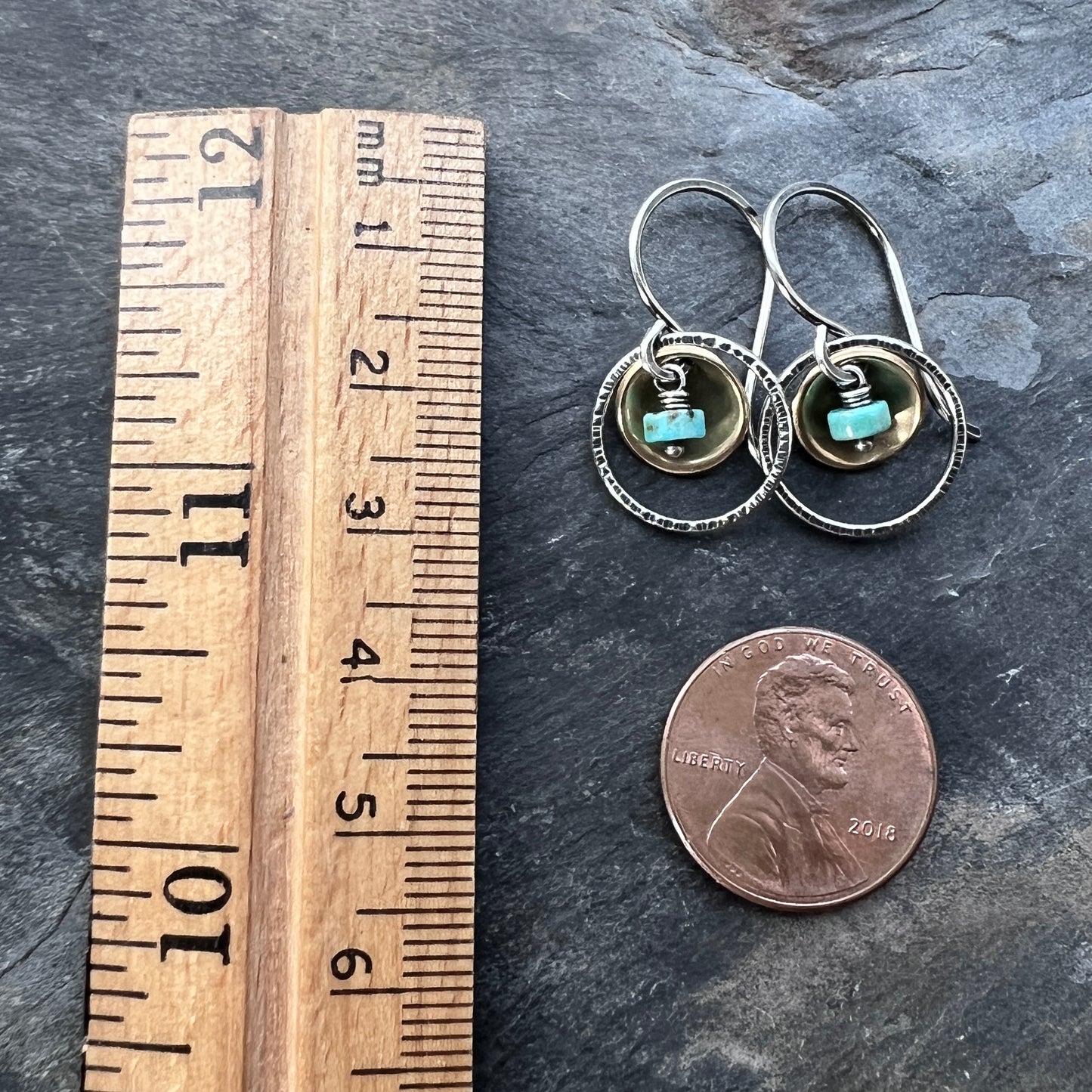 Turquoise Sterling Silver Earrings | Natural Stone Mixed Metal Small Dangles