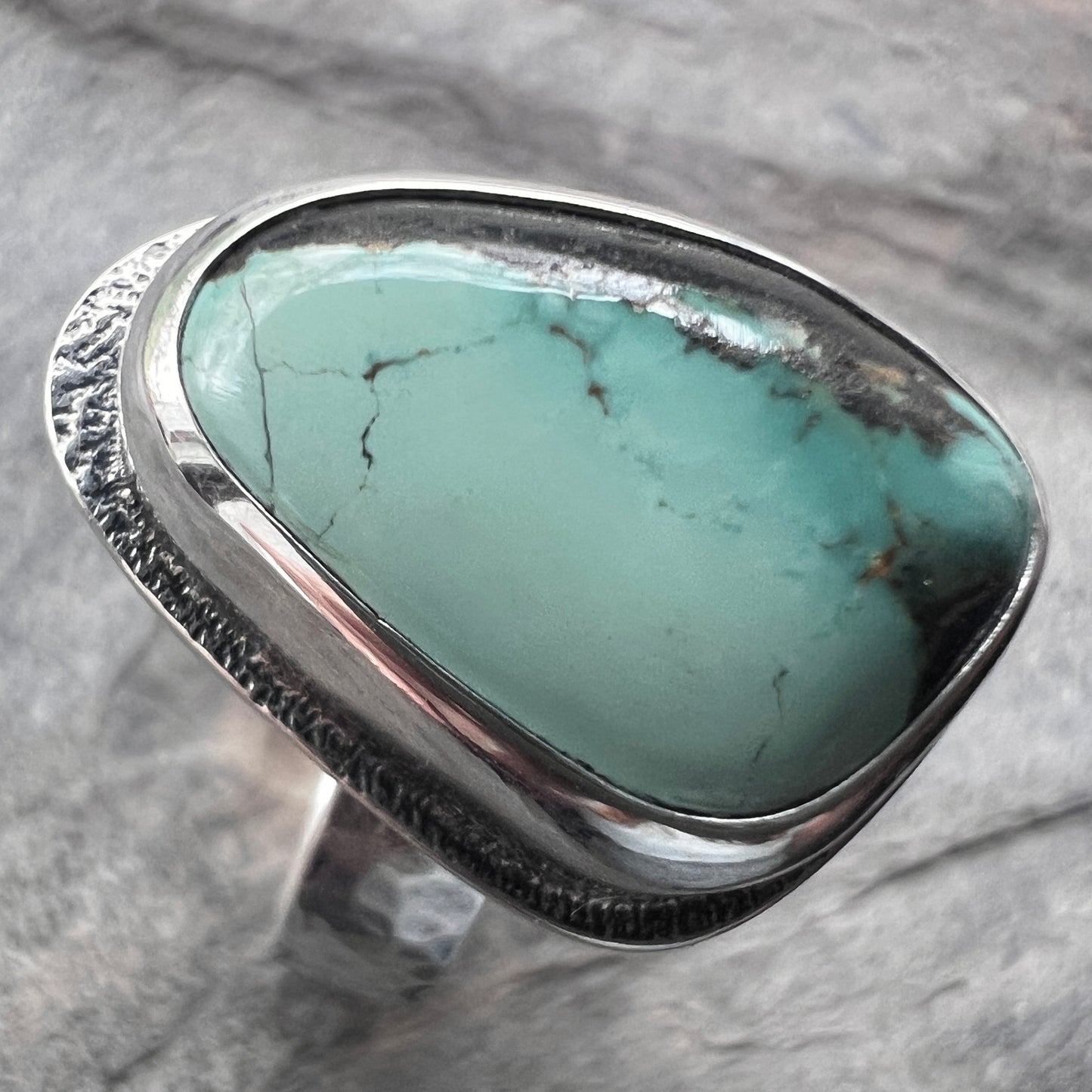 Sterling Silver Turquoise Ring | Genuine Natural Turquoise Freeform Cabochon Ring - Size 8.5