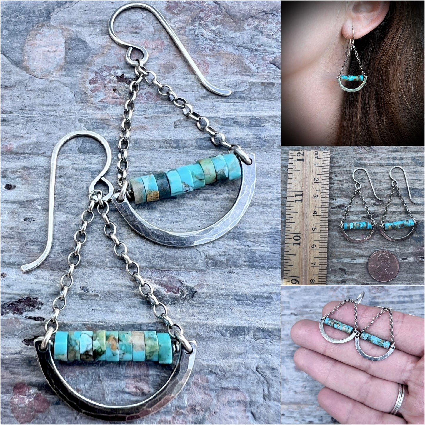 Genuine Turquoise and Sterling Silver Chandelier Earrings